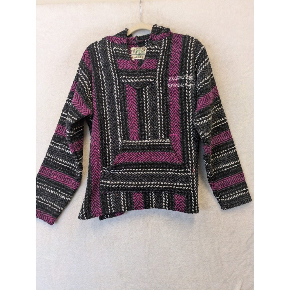 Baja Joe Hoodie Men's Small Purple Black Yellowstone National Park Striped Baja